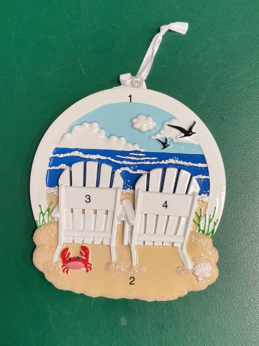 2 White Beach Chairs Ornament