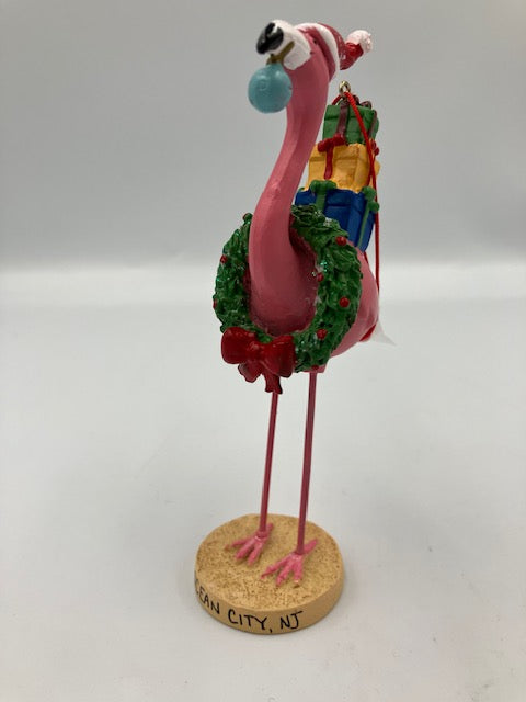 Flamingo With Wreath & Presents Ornament