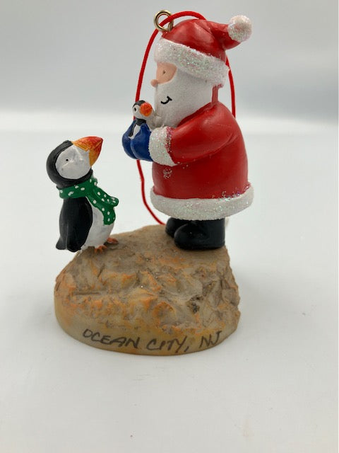 Santa Holding Puffin Ornament
