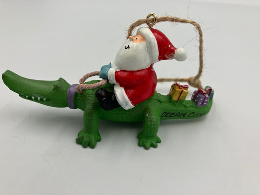 Santa On Alligator Ornament