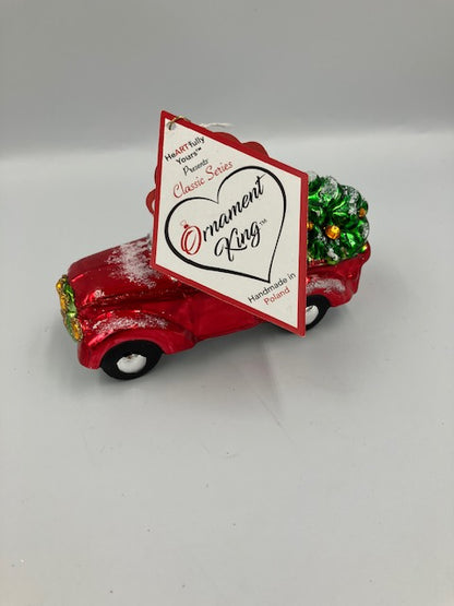 Christmas Truck Glass Ornament