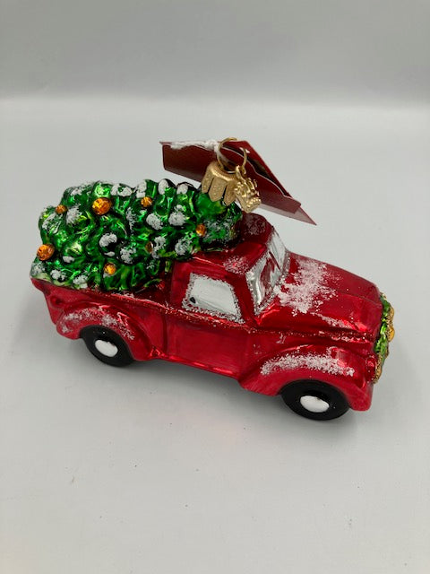 Christmas Truck Glass Ornament