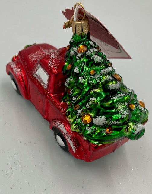 Christmas Truck Glass Ornament