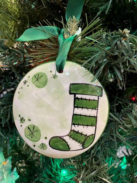 Stocking Kelly Green & White Ornament