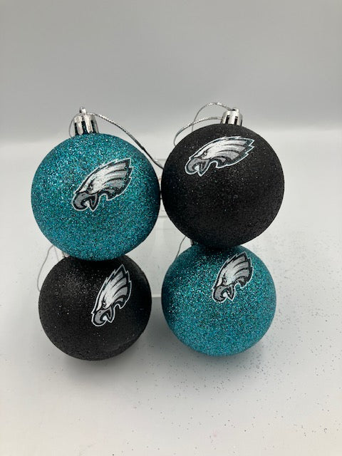 Eagles 4PK Glitter Ball Ornament Set