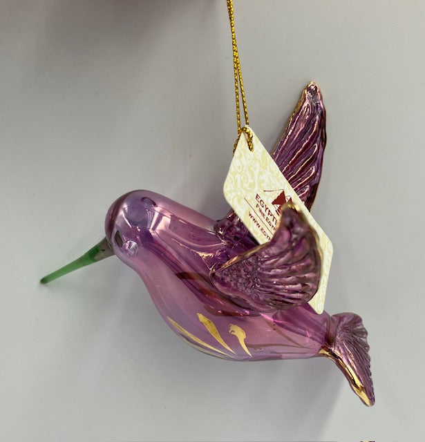 Hummingbird W/ Gold Egyptian Glass Ornament