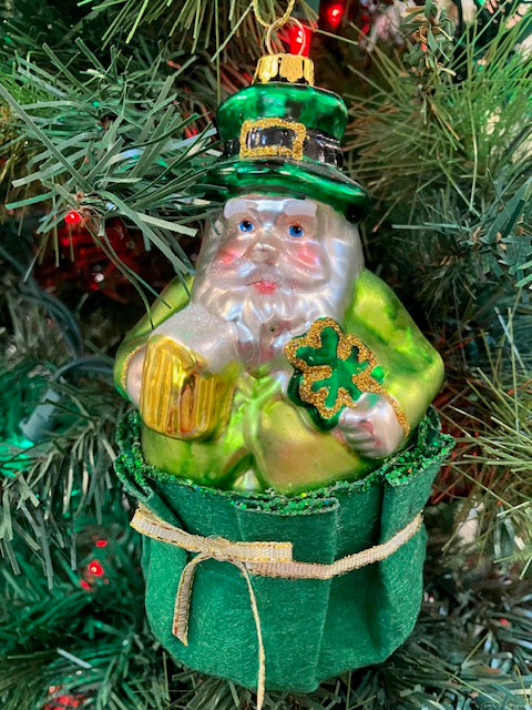 Glass Irish Santa Ornament