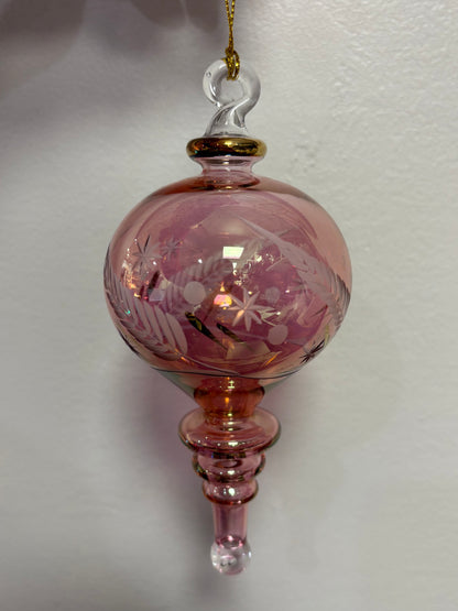 Sm Etch Finial Egyptian Glass Ornament