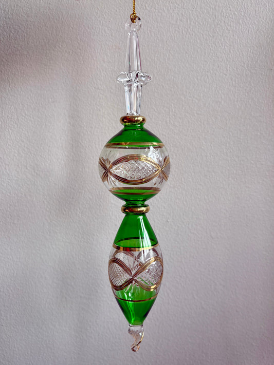 Extra Long Gold Etch Three Part Egyptian Glass Ornament