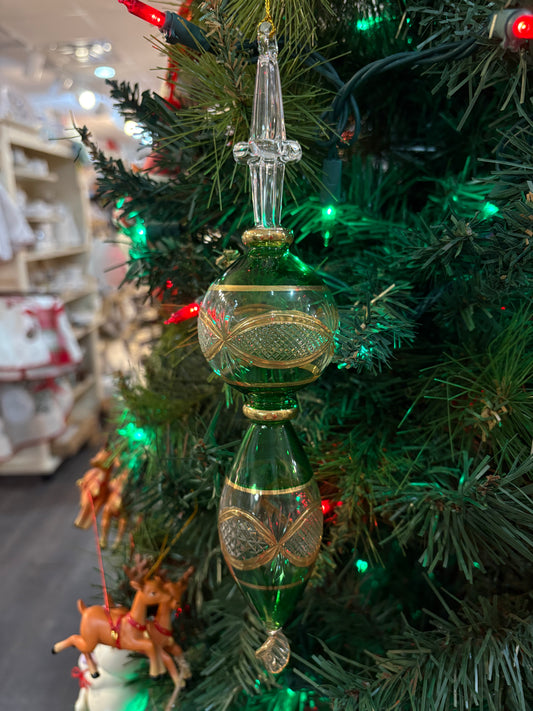 Extra Long Gold Etch Three Part Egyptian Glass Ornament