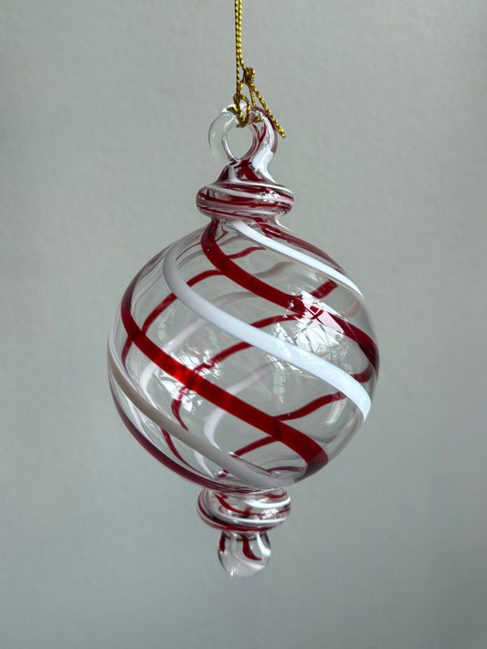 Small Ball Shape Red & White Egyptian Glass Ornament