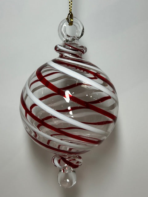 Small Ball Shape Red & White Egyptian Glass Ornament