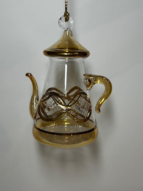 Gold Etch Coffee Pot Egyptian Glass Ornament