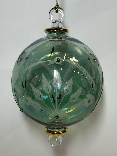 Etch Ball W/ Crystals Egyptian Glass Ornament