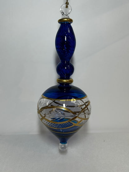 Gold Etched W/ Swirl Egyptian Glass Ornament