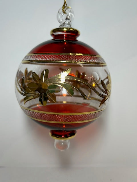 Gold Etch Ball Flowers Egyptian Glass Ornament