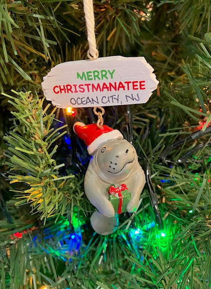 Manatee w/ Present Ornament