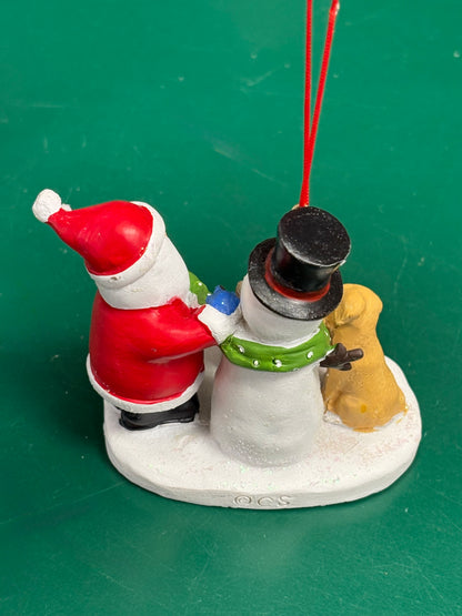 Santa & Puppy Building a Snowman Ornament