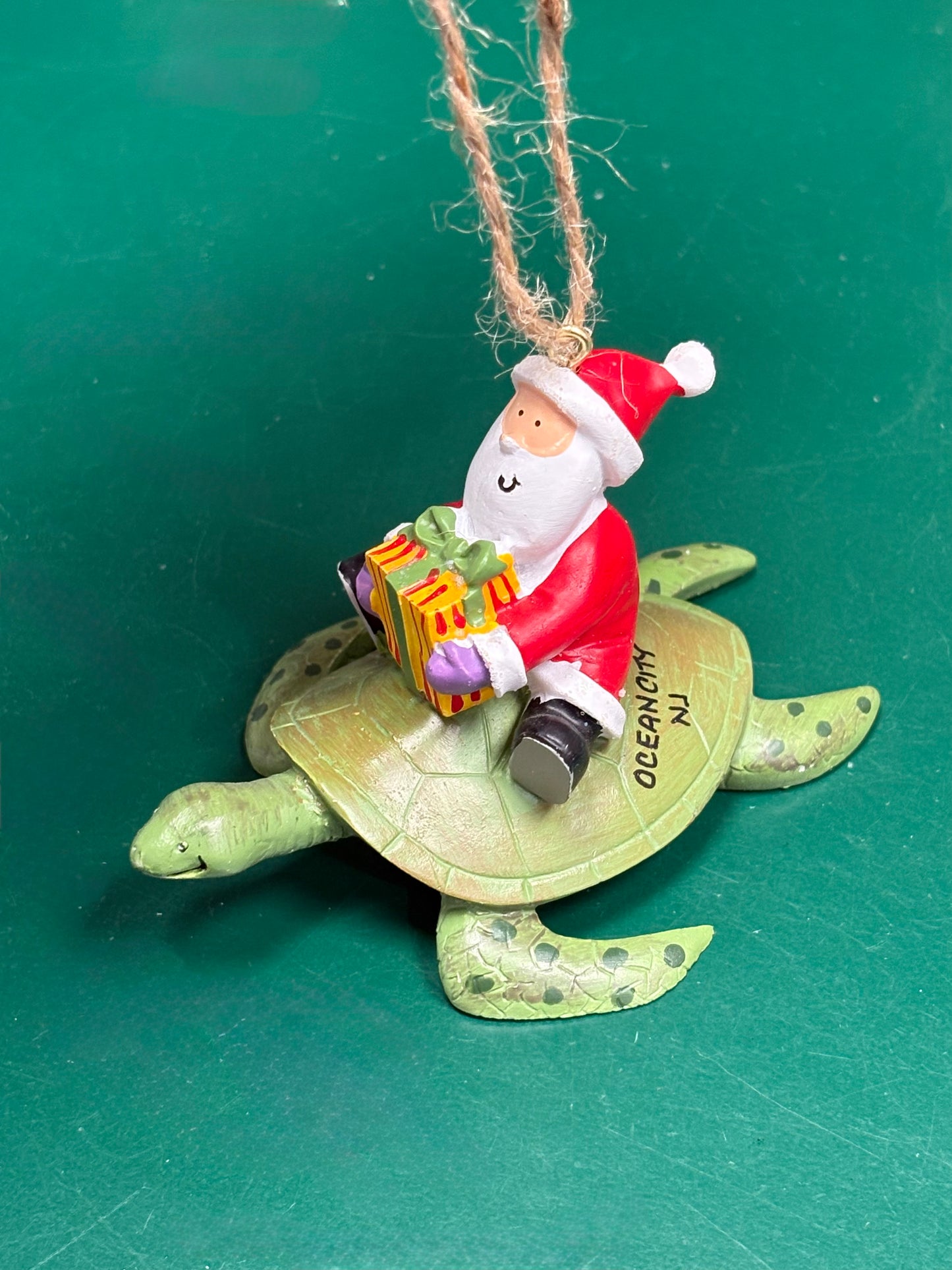 Santa on Sea Turtle Ornament