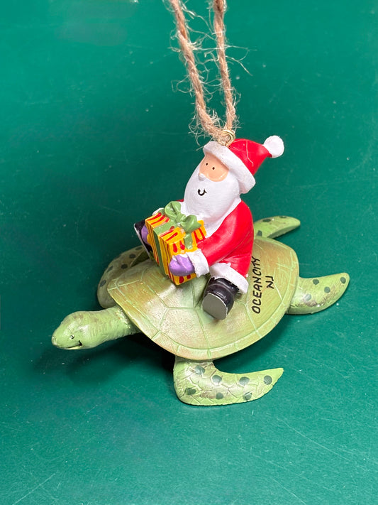 Santa on Sea Turtle Ornament