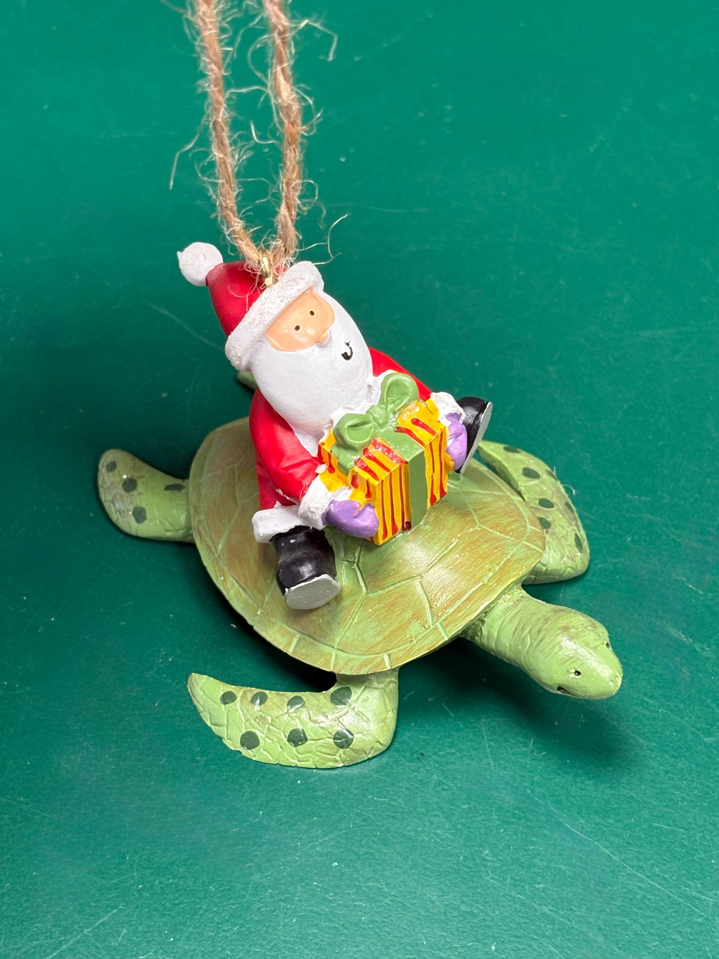 Santa on Sea Turtle Ornament