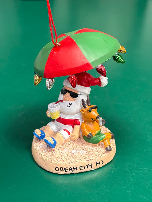 Santa & Friend Under Umbrella Ornament