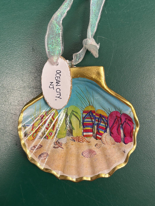 Scallop Shell Flip Flop Beach Ornament