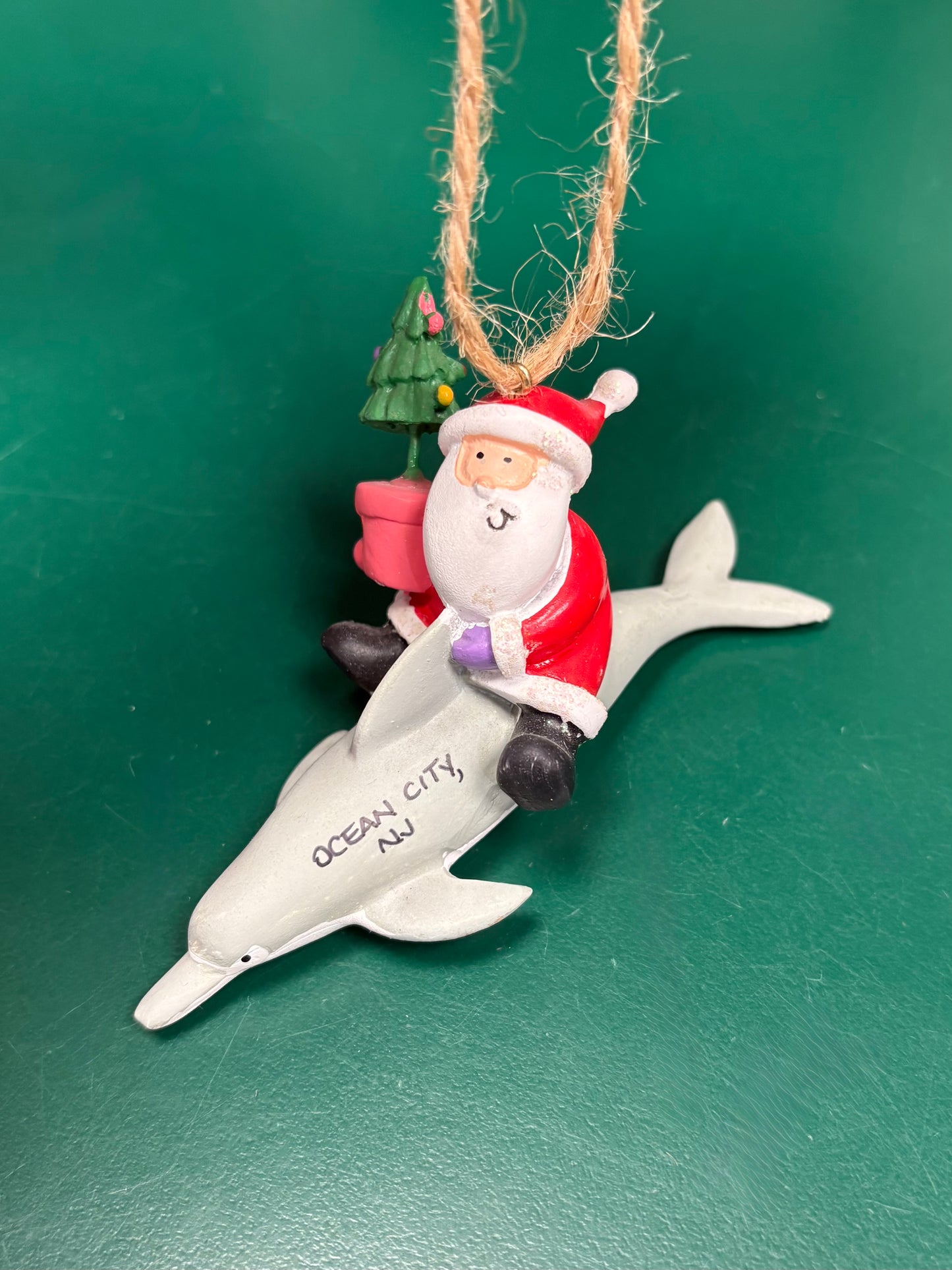 Santa On Dolphin Ornament