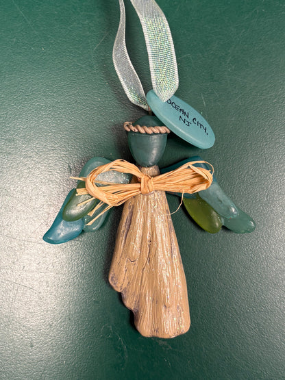Angel Driftwood Sea Glass Ornament
