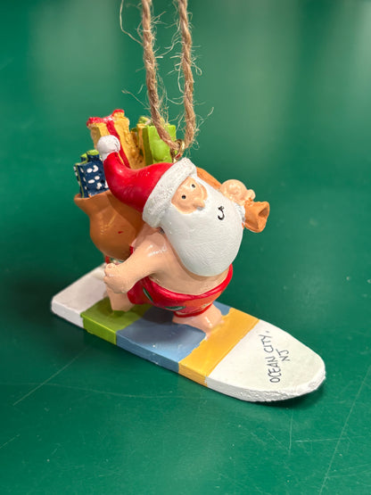 Santa on Surfboard Ornament