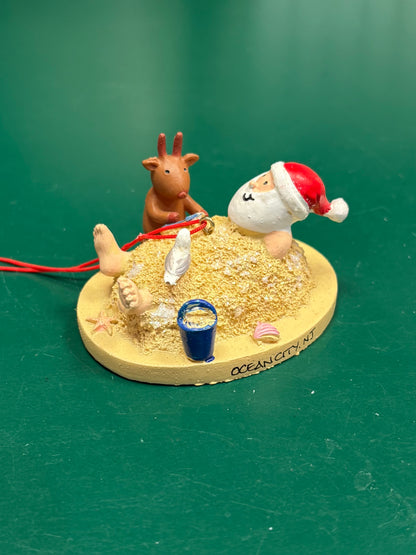 Santa in Sand w/ Reindeer Ornament