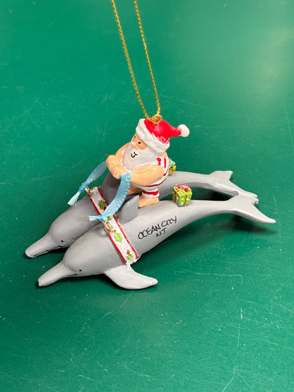 Dolphins Pulling Santa Ornament