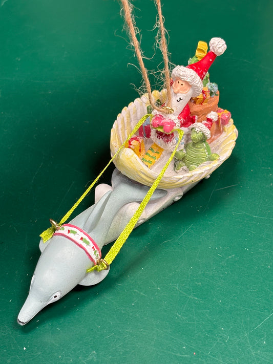 Santa in Sleigh Shell Ornament
