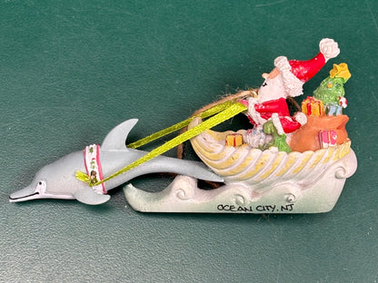 Santa in Sleigh Shell Ornament