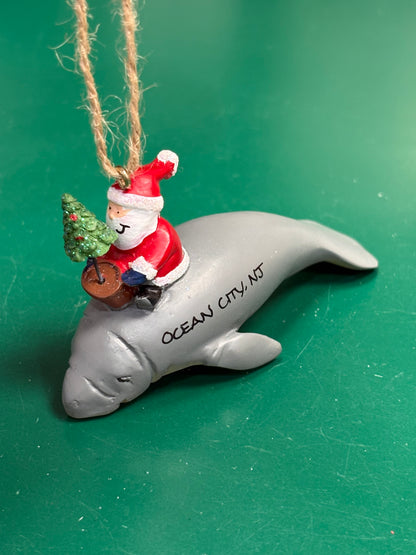 Santa Riding Manatee Ornament