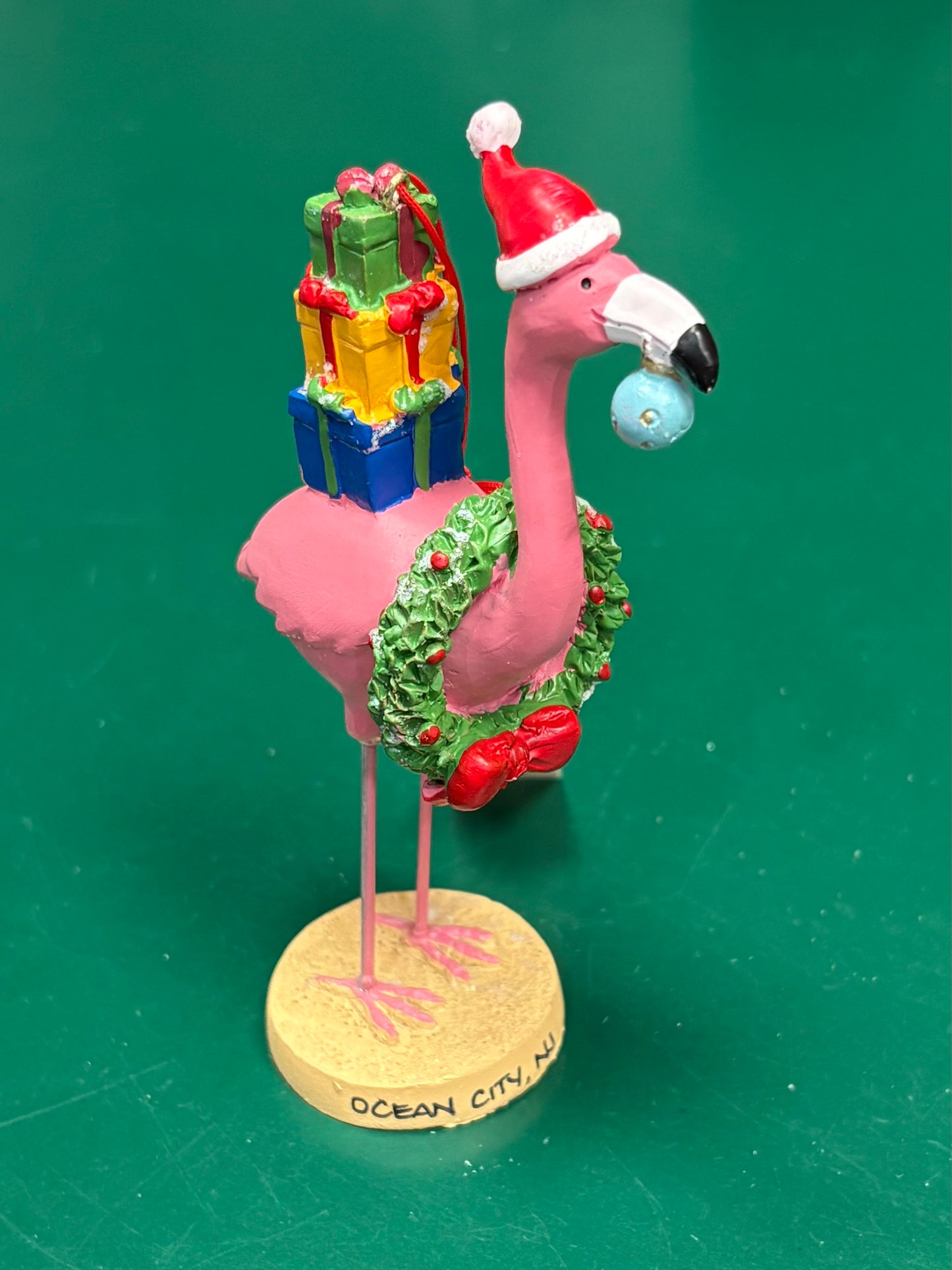 Flamingo With Wreath & Presents Ornament