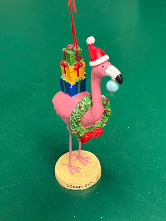 Flamingo With Wreath & Presents Ornament