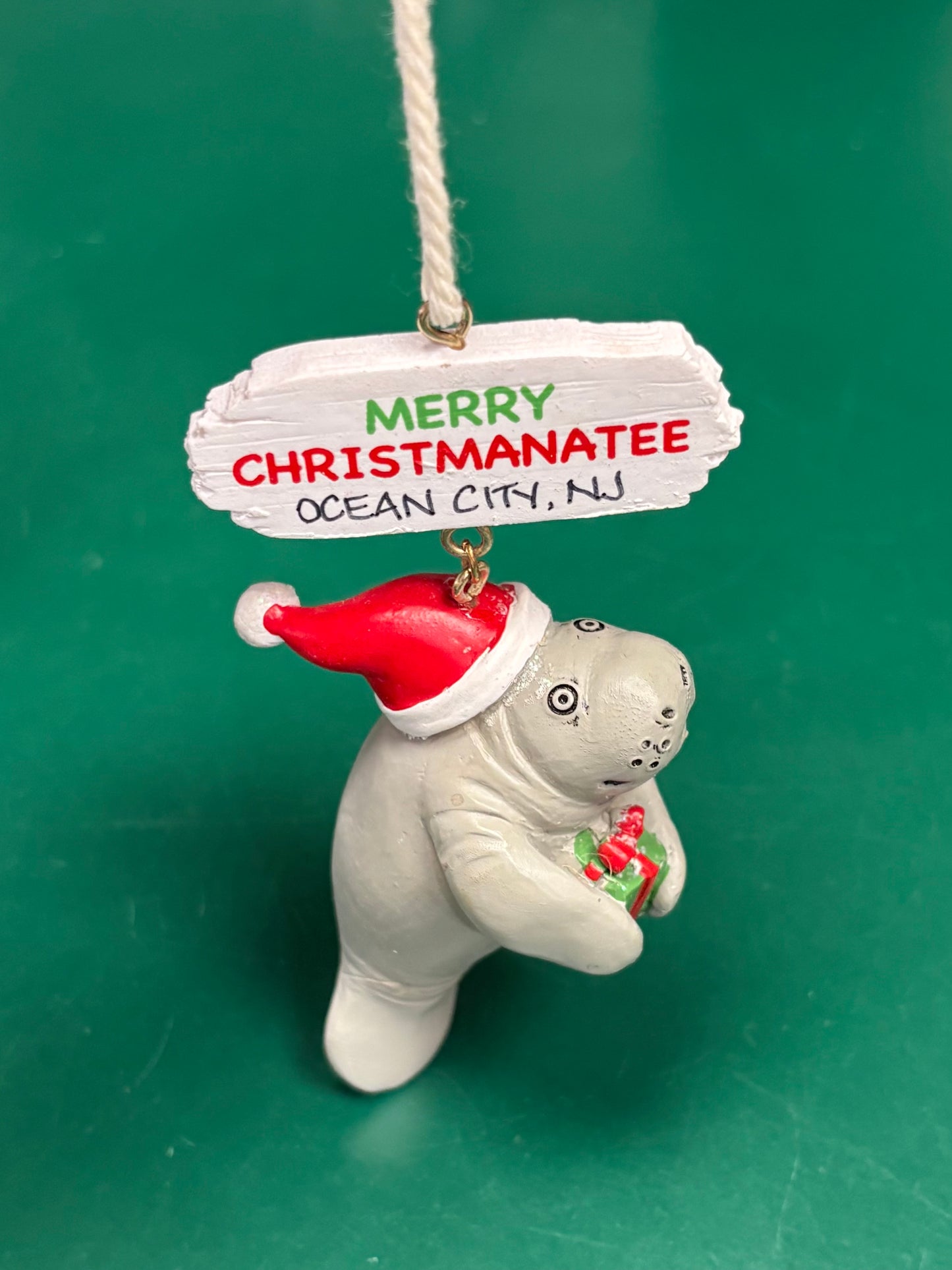 Manatee w/ Present Ornament
