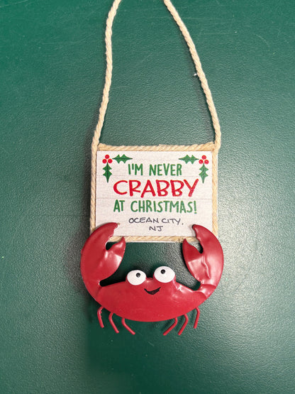 Never Crabby At Christmas Ornament
