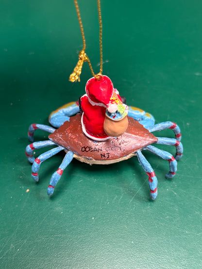Santa on Blue Crab Ornament