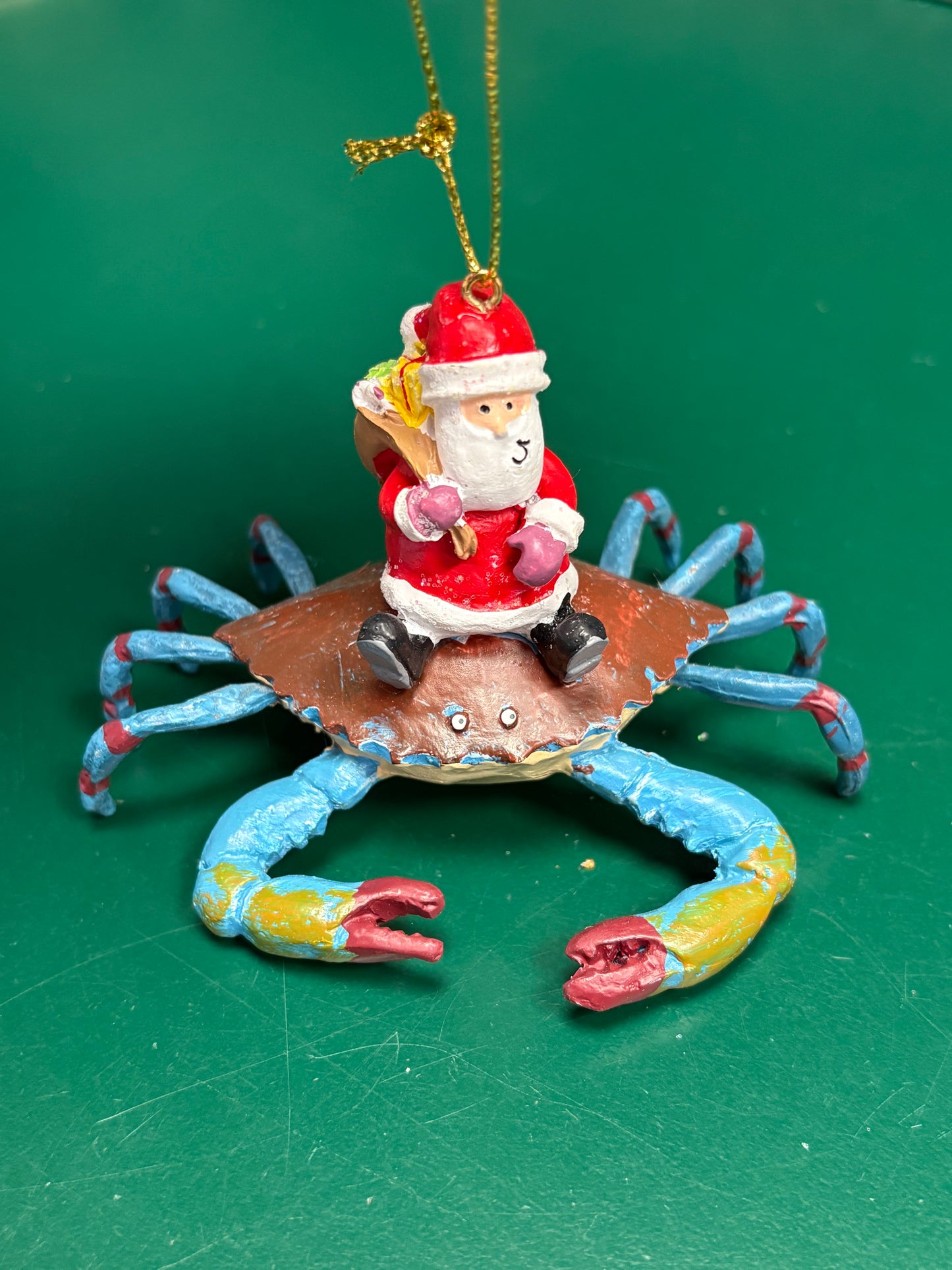 Santa on Blue Crab Ornament
