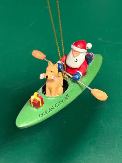 Santa/Dog in Kayak Ornament