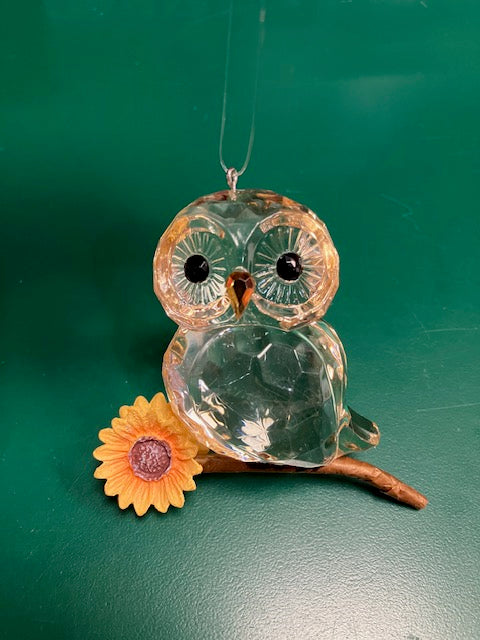 Owl With Sunflower Acrylic Ornament