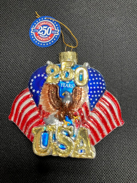250th USA Flag Glass Ornament