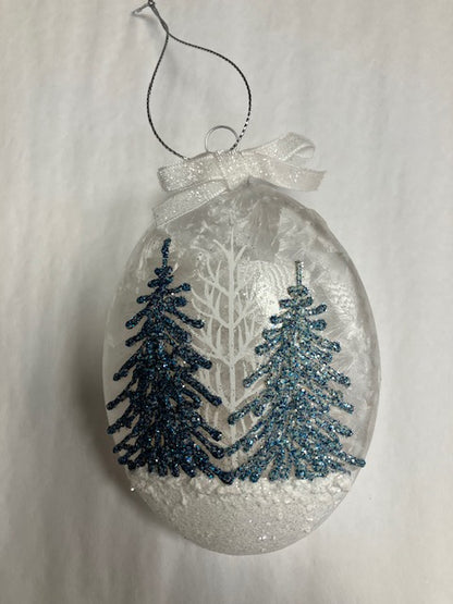 Blue Forest W/ Trees Glass Ornament