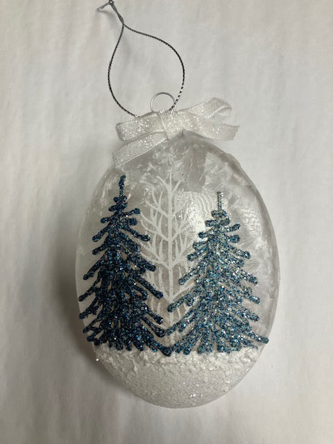 Blue Forest W/ Trees Glass Ornament