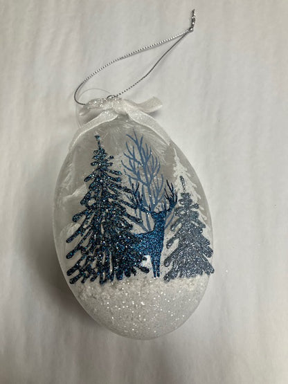 Blue Forest W/ Deer Glass Ornament