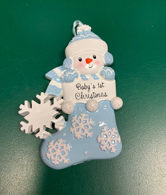 Snow Baby In Blue Stocking Ornament