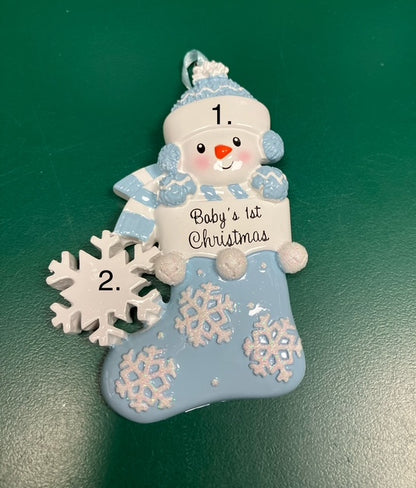 Snow Baby In Blue Stocking Ornament