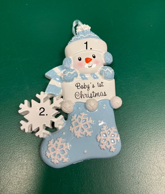 Snow Baby In Blue Stocking Ornament